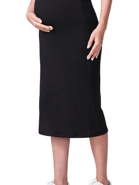 Black Maternity Midi Skirt with Supportive Stretch